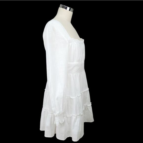 NWT Altar'd State Cotton Ruffled Tiered Mini Dress Size L White Boho Chic Flowy - Picture 3 of 14